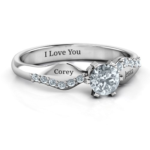 Dimpled Solitaire with Accents Ring – Sterling Silver with Diamond