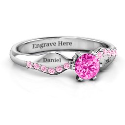 Dimpled Solitaire with Accents Ring in 925 Sterling Silver with Pink Tourmaline and Fancy Pink Premium Zirconia