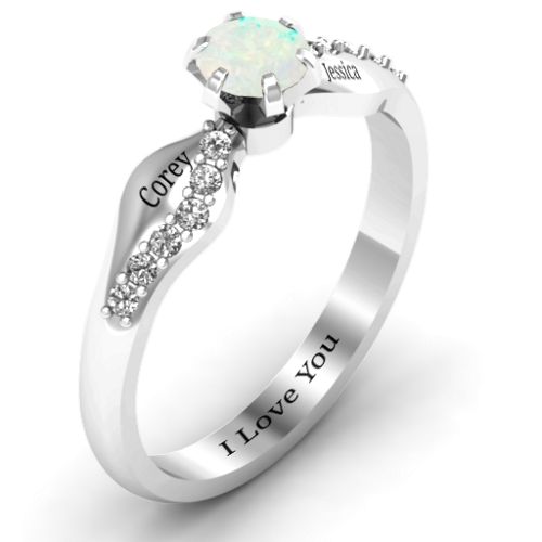 Dimpled Solitaire with Accents Ring – Sterling Silver with Opal and White Premium Zirconia