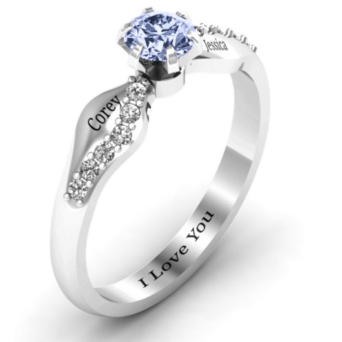 Dimpled Solitaire with Accents Ring – Sterling Silver with Lavender Premium Zirconia and White Premium Zirconia