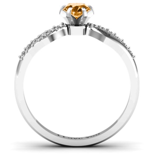 Dimpled Solitaire with Accents Ring – Sterling Silver with Citrine and White Premium Zirconia