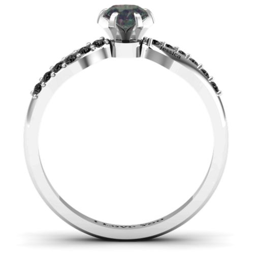 Dimpled Solitaire with Accents Ring – Sterling Silver with Alexandrite and Black Premium Zirconia
