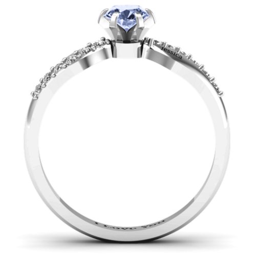 Dimpled Solitaire with Accents Ring – Sterling Silver with Lavender Premium Zirconia and White Premium Zirconia