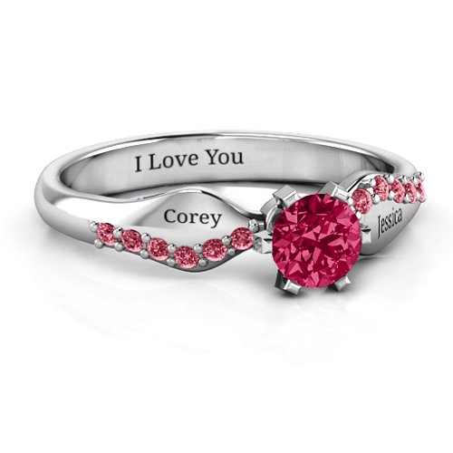 Dimpled Solitaire with Accents Ring – Sterling Silver with Ruby and Red Premium Zirconia