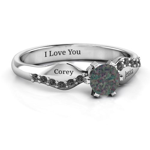 Dimpled Solitaire with Accents Ring – Sterling Silver with Alexandrite and Black Premium Zirconia