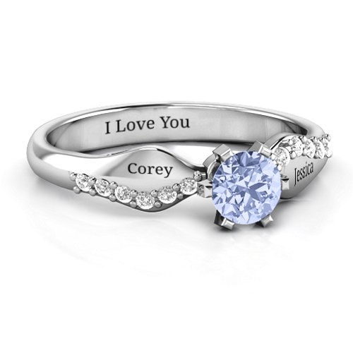 Dimpled Solitaire with Accents Ring – Sterling Silver with Lavender Premium Zirconia and White Premium Zirconia