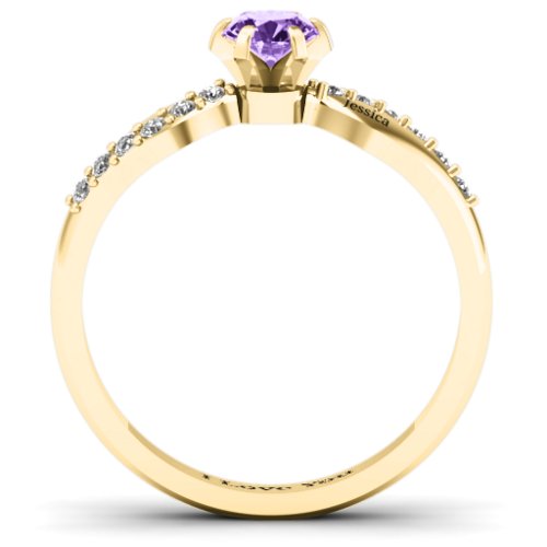 Dimpled Solitaire with Accents Ring – 10K Yellow Gold with Amethyst and White Premium Zirconia