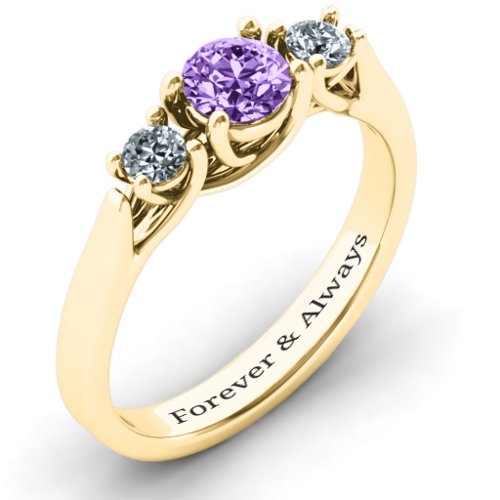 3-Stone Graduated Ring – 10K Yellow Gold with Amethyst and Cubic Zirconia