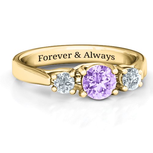 3-Stone Graduated Ring – 10K Yellow Gold with Amethyst and Cubic Zirconia