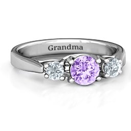 3-Stone Graduated Ring in 925 Sterling Silver with Amethyst and Cubic Zirconia