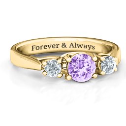 3-Stone Graduated Ring in 10K Solid Yellow Gold with Amethyst and Cubic Zirconia