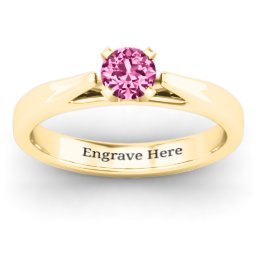 Ski Tip Solitaire Ring in 14K Solid Yellow Gold with Pink Tourmaline