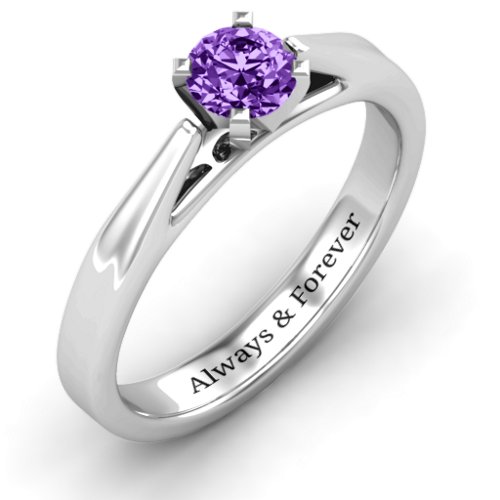 Ski Tip Solitaire Ring – Sterling Silver with Amethyst