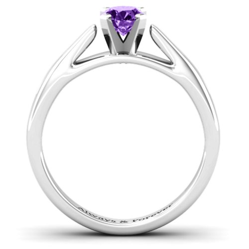 Ski Tip Solitaire Ring – Sterling Silver with Amethyst