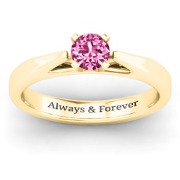 Ski Tip Solitaire Ring in 10K Solid Yellow Gold with Pink Tourmaline