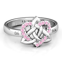 Celtic Heart Ring in 925 Sterling Silver with Fancy Pink Premium Zirconia