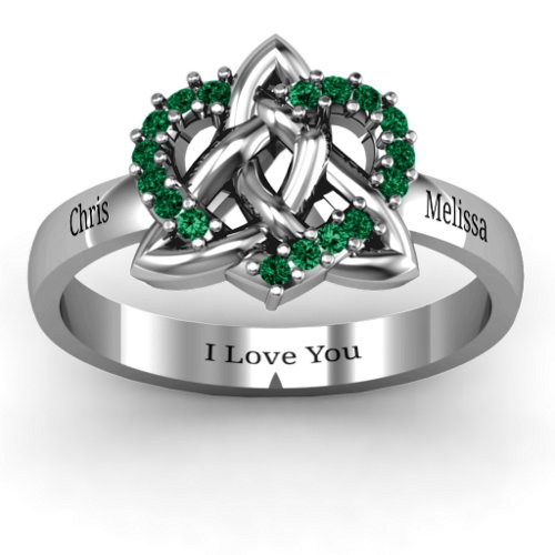 Celtic Heart Ring – Sterling Silver with Green Premium Zirconia