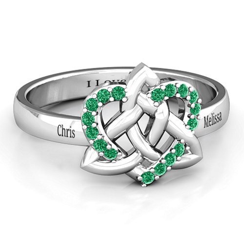 Celtic Heart Ring – Sterling Silver with Green Premium Zirconia