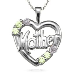 "Mother" Cut-Out with 2-6 Stones Heart Pendant