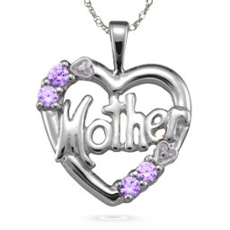 "Mother" Cut-Out with 2-6 Stones Heart Pendant