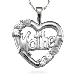 "Mother" Cut-Out with 2-6 Stones Heart Pendant