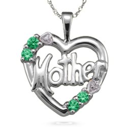 "Mother" Cut-Out with 2-6 Stones Heart Pendant