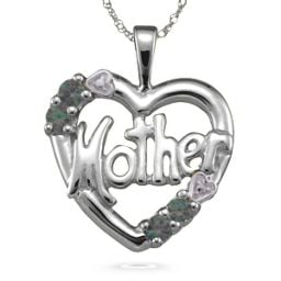 "Mother" Cut-Out with 2-6 Stones Heart Pendant