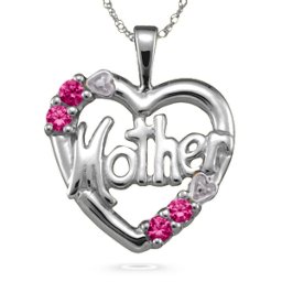 "Mother" Cut-Out with 2-6 Stones Heart Pendant
