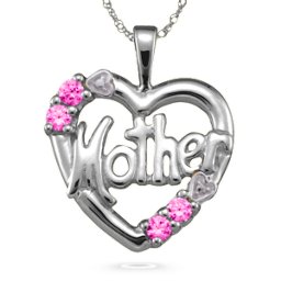 "Mother" Cut-Out with 2-6 Stones Heart Pendant