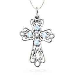 Contoured Cross Pendant with 2-6 Stones