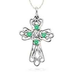 Contoured Cross Pendant with 2-6 Stones