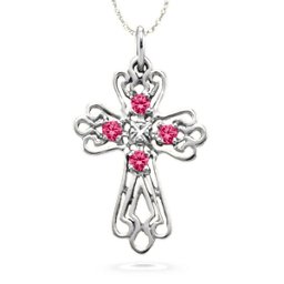 Contoured Cross Pendant with 2-6 Stones