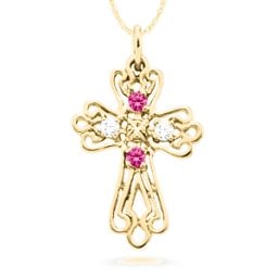 Contoured Cross Pendant with 2-6 Stones