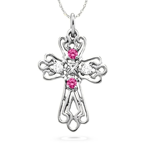 Contoured Cross Mothers Pendant with 2-6 Stones