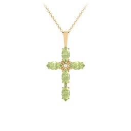 Marquise Cross Pendant in 18K Gold Plated Silver with Peridot and Cubic Zirconia