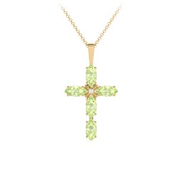 Marquise Cross Pendant in 18K Gold Plated Silver with Peridot and Cubic Zirconia