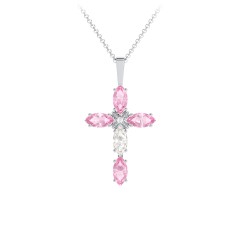 Marquise Cross Pendant – Sterling Silver with Pink Tourmaline and Cubic Zirconia