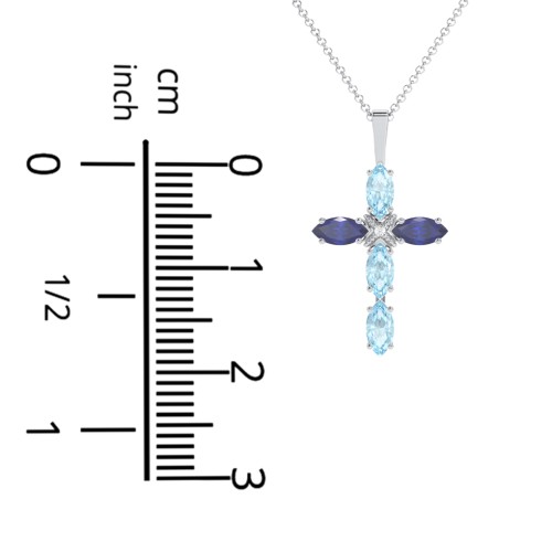 Marquise Cross Pendant – Sterling Silver with Pink Tourmaline and Cubic Zirconia