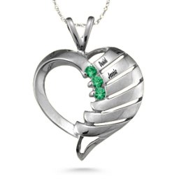 "Filas" Heart Pendant with 1-6 Stones in 925 Sterling Silver with Emerald