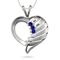 "Filas" Heart Pendant with 1-6 Stones in 925 Sterling Silver with Blue Sapphire