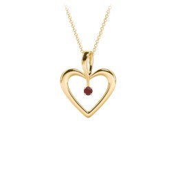 Single Stone Heart Pendant in 18K Gold Plated Silver with Garnet