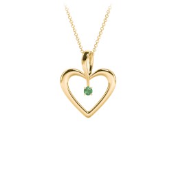 Single Stone Heart Pendant in 18K Gold Plated Silver with Emerald
