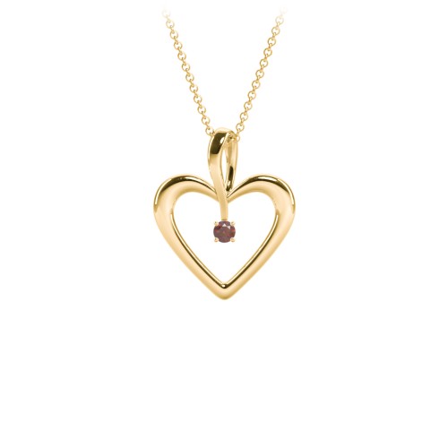 Single Stone Heart Pendant – 18K Gold Plated Silver with Garnet