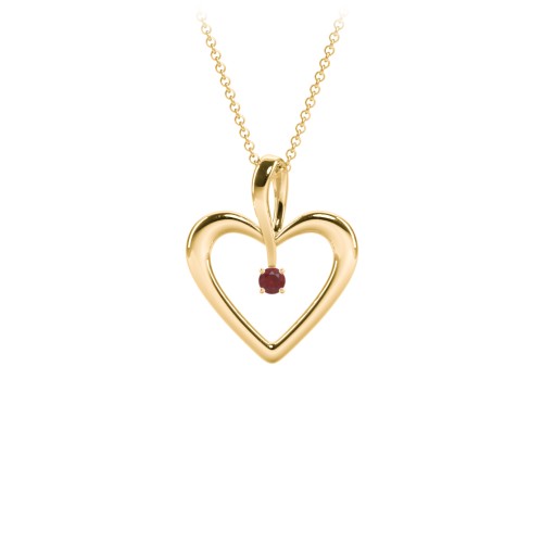 Single Stone Heart Pendant – 18K Gold Plated Silver with Garnet