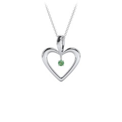 Single Stone Heart Pendant – Sterling Silver with Emerald