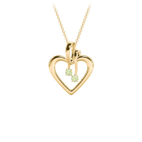 Double Stone Heart Pendant – 18K Gold Plated Silver with Peridot