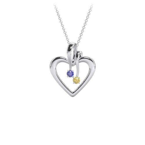 Double Stone Heart Pendant – Sterling Silver with Blue Sapphire and Citrine