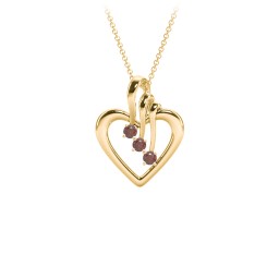 Triple Stone Heart Pendant in 18K Gold Plated Silver with Garnet