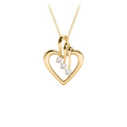 Triple Stone Heart Pendant in 18K Gold Plated Silver with Diamond