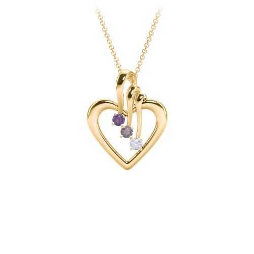 Triple Stone Heart Pendant – 18K Gold Plated Silver with Amethyst, Alexandrite, and Lavender Premium Zirconia